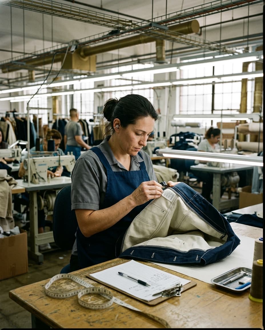 QC inspector checking garments against AQL 2.5 standards